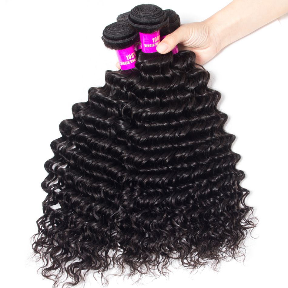 Deep Curly Hair Brazilian Hair Weave 4 Bundles Brazilian Deep Wave Tinashe Virgin Hair Bundles Deal 1b# Natual Color