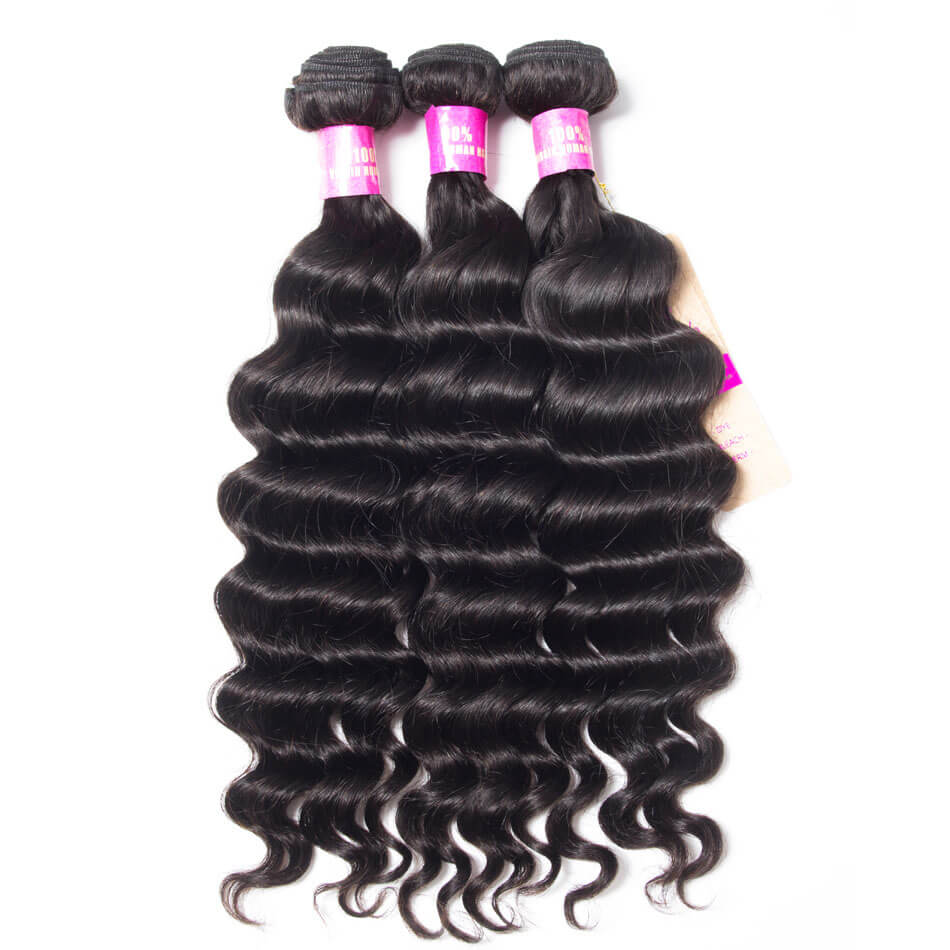 Indian 100% Virgin Hair Loose Deep Wave 3 Bundles,Human Hair Weave Extensions,Loose Deep Curly Weave Soft Human Hair