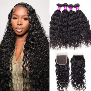 Tinashe hair water wave 4 bundles with closure
