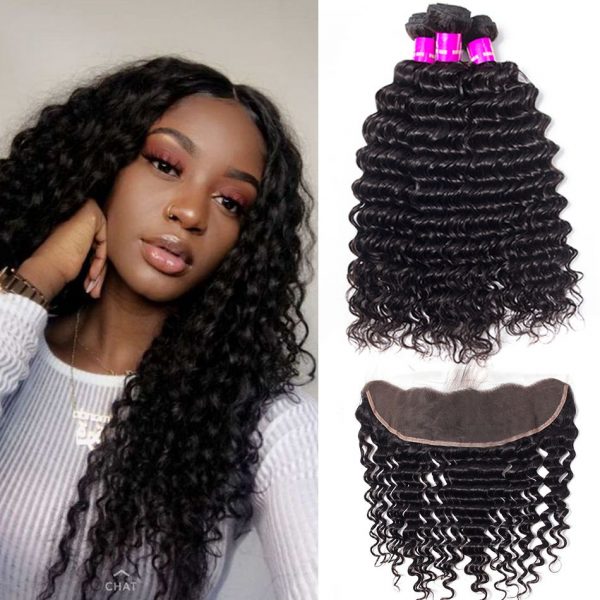 brazilian deep wave 3 bundles with frontal