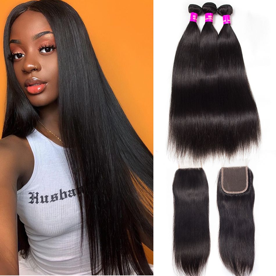 Tinashe Hair Brazilian Straight Human Hair 3 Bundles With Closure Mink Brazilian Virgin Hair Straight With Closure