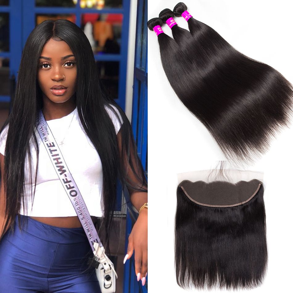 Lace Frontal Closure With Bundles Tinashe Hair Mink Brazilian Virgin Hair Straight With Frontal 100% Human Hair High Quality