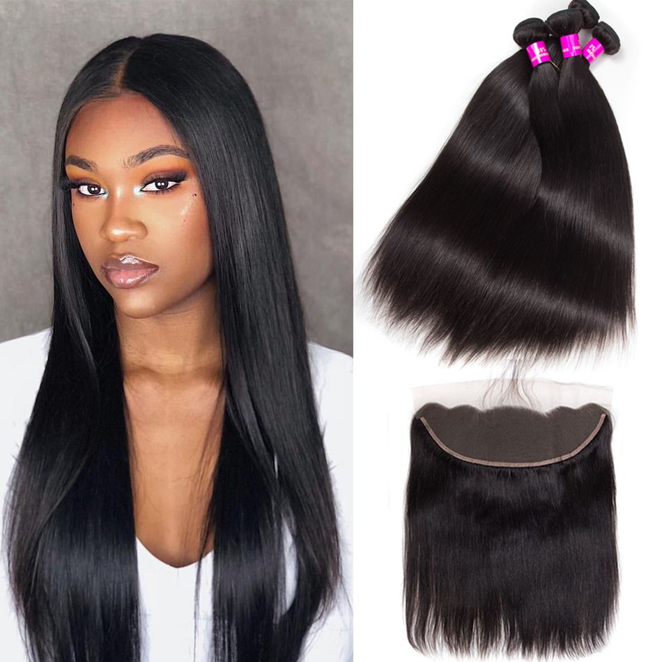 Peruvian Straight Hair 4 Bundles With Frontal Tinashehair