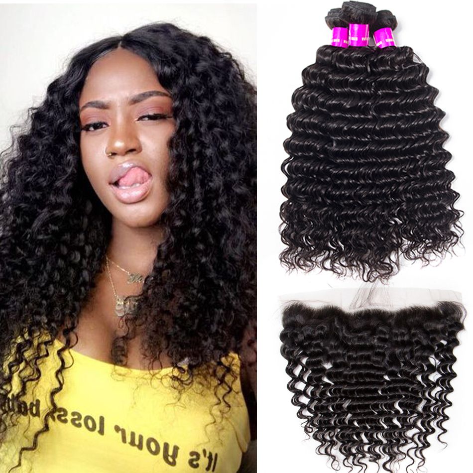 Malaysian Deep Wave Human Hair 3 Bundles With Frontal Tinashe Hair Human Hair Bundles With 13 4 Frontal Deep Wave Curly