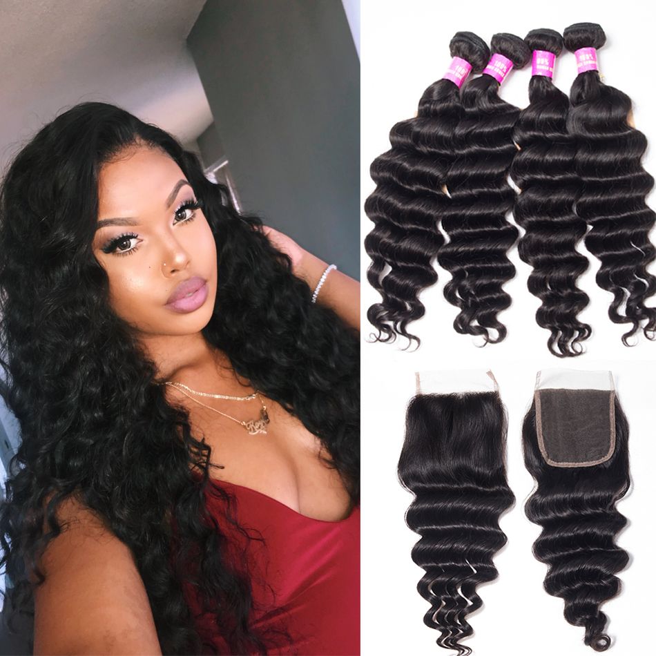 Virgin Hair 4 Bundles With Closure Loose Deep Wave Tinashehair