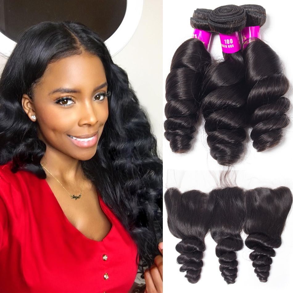 Tinashe Virgin Hair Malaysian Loose Wave With 13*4 Frontal Malaysian Remy Hair Spring Curly 3 Bundles Hair Weft With Frontal