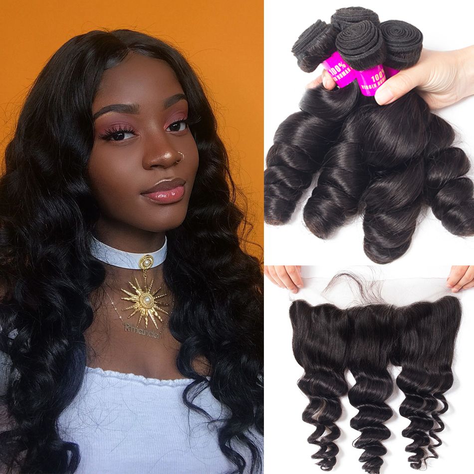 Tinashe Virgin Hair Malaysian Loose Wave With Frontal Malaysian Remy Hair Spring Curly 4 Bundles Hair Weft With Frontal