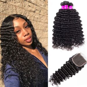 Deep Wave Human Hair Bundles With Closure Tinashehair