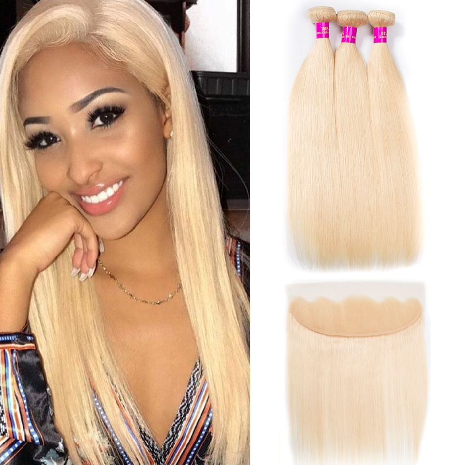 Tinashe Hair Blonde Hair Bundles With Frontal  Brazilian 3 Bundle Straight Hair With Frontal Lace Closure