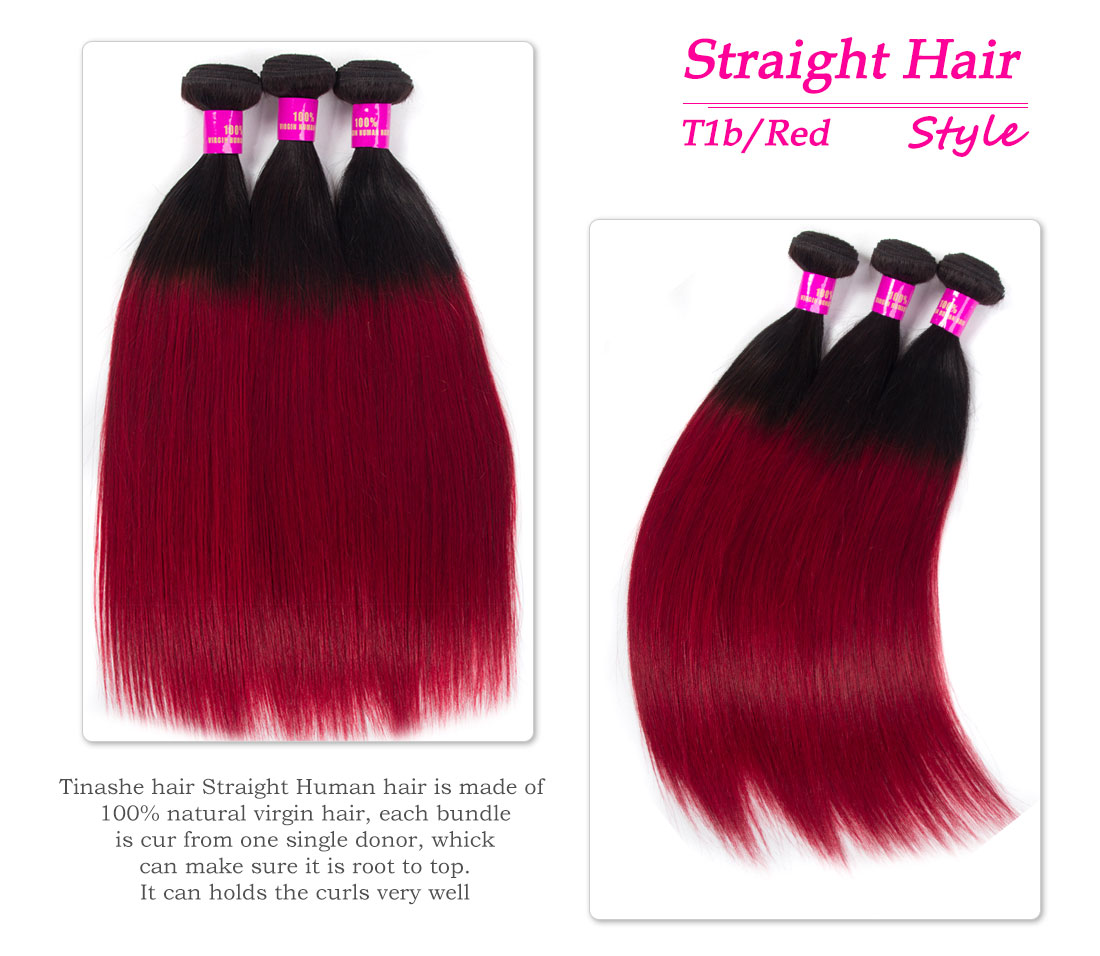Tinashe hair ombre 1b/red straight human hair bundles