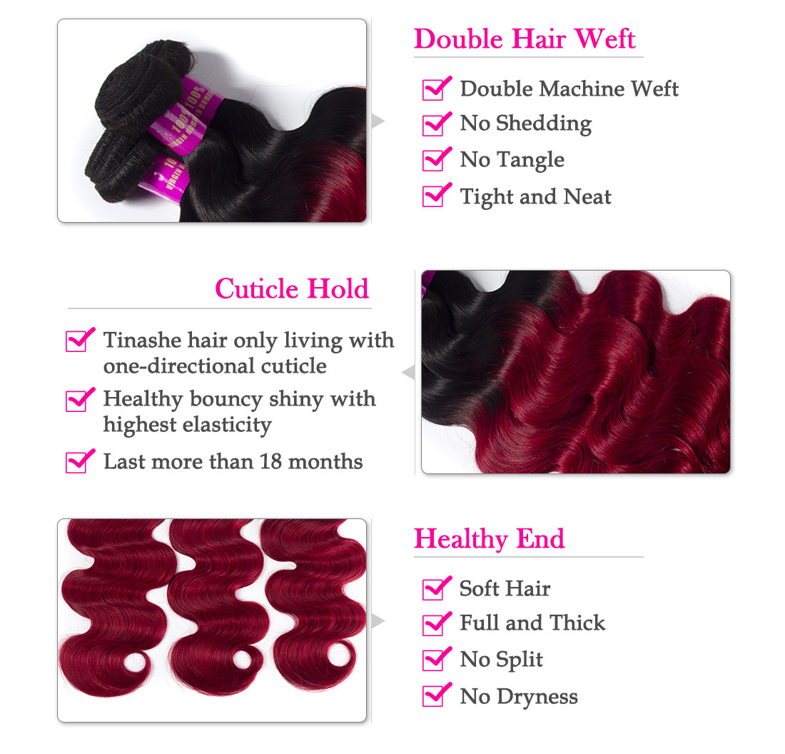 Tinashe hair 1b red Brazilian body wave bundles