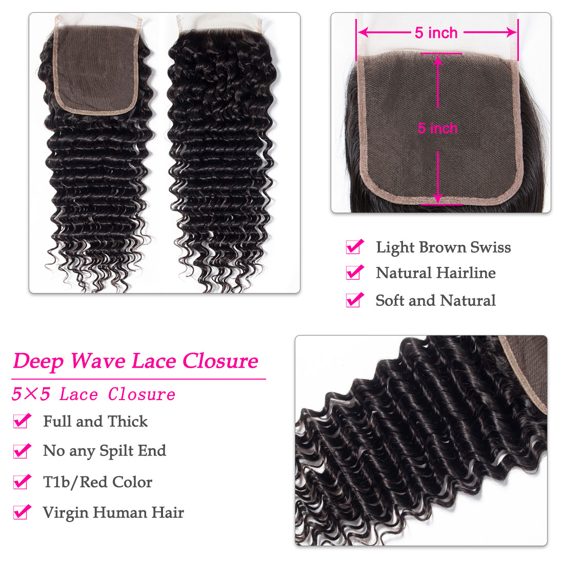 Tinashe hair deep wave 5x5 lace closure