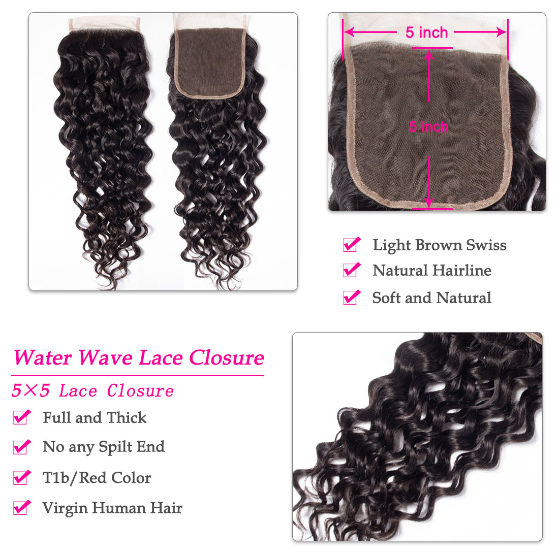 Tinashe hair water wave 5x5 lace closure