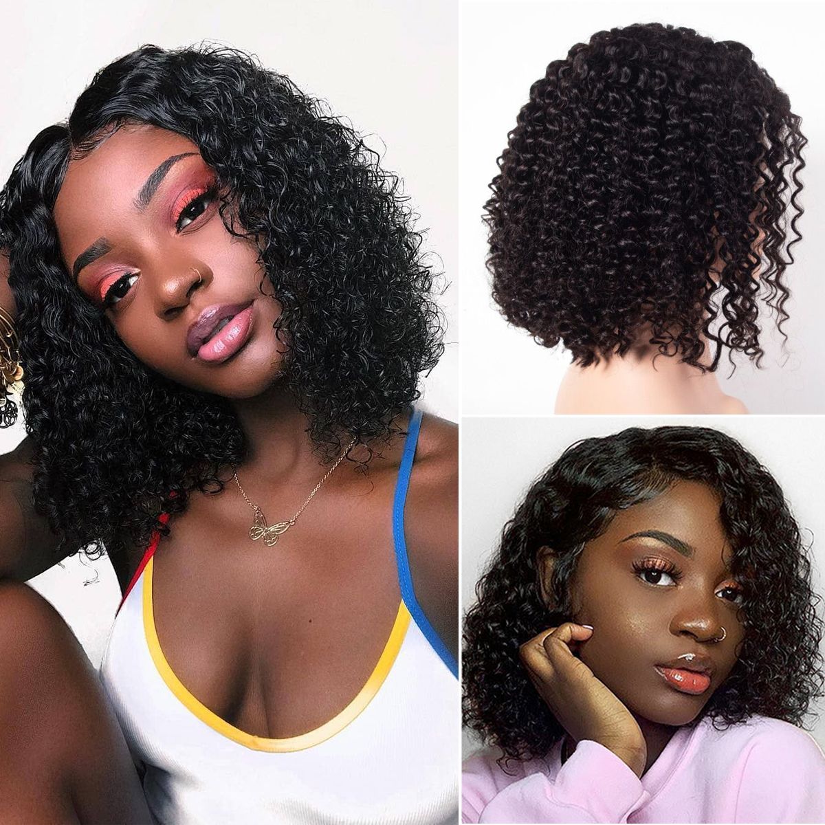 Brazilian Curly Short Bob Wigs 20% Human Hair Wigs