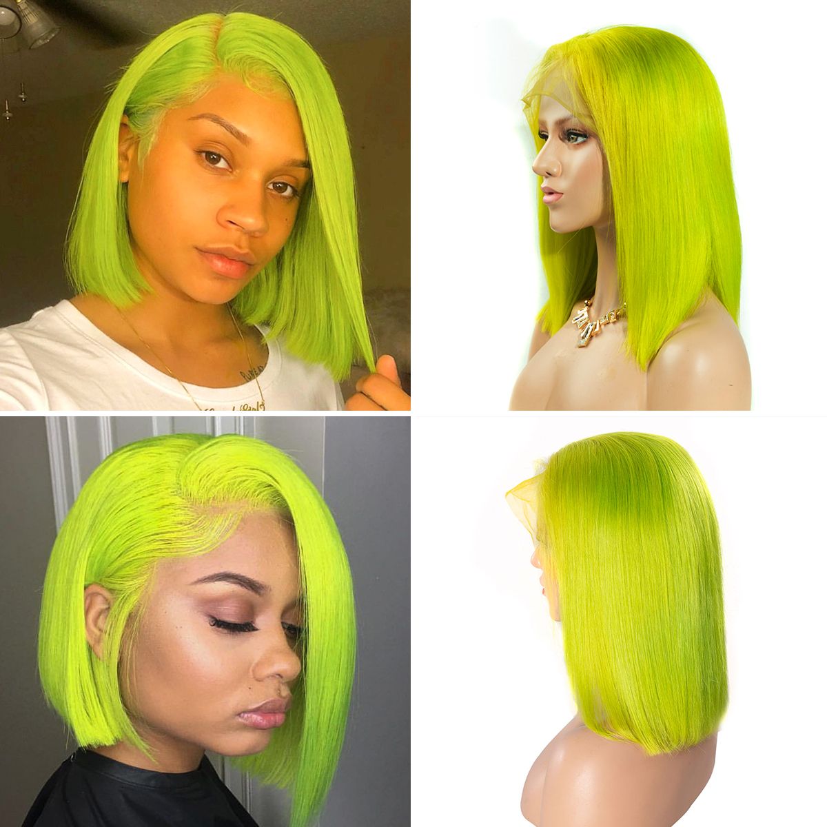 13 colorful short bob striaight hair wigs lime green