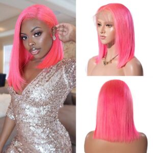 3 colorful short bob striaight hair wigs pink