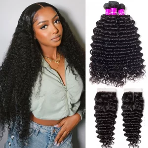 Tinashe hair deep wave 3 bundles with closure