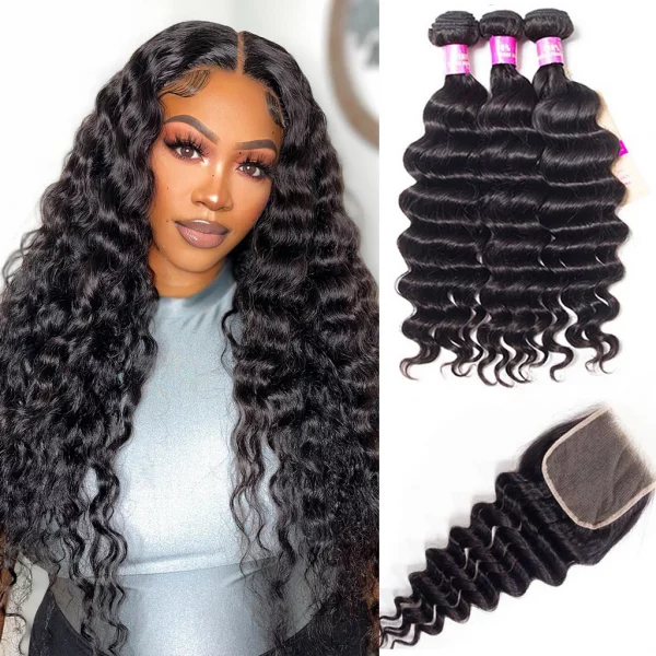 Tinashe hair loose deep 3 bundles with HD closure