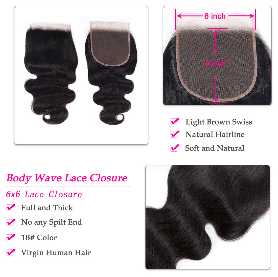 tinashe hair 6x6 body wave closure