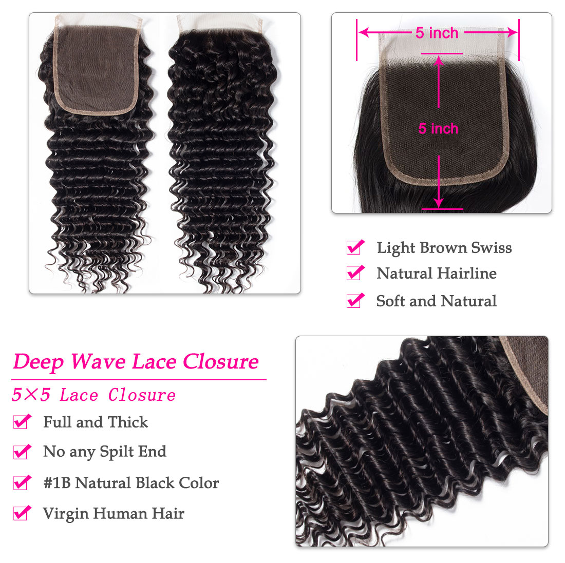 5x5 deep wave lace closure