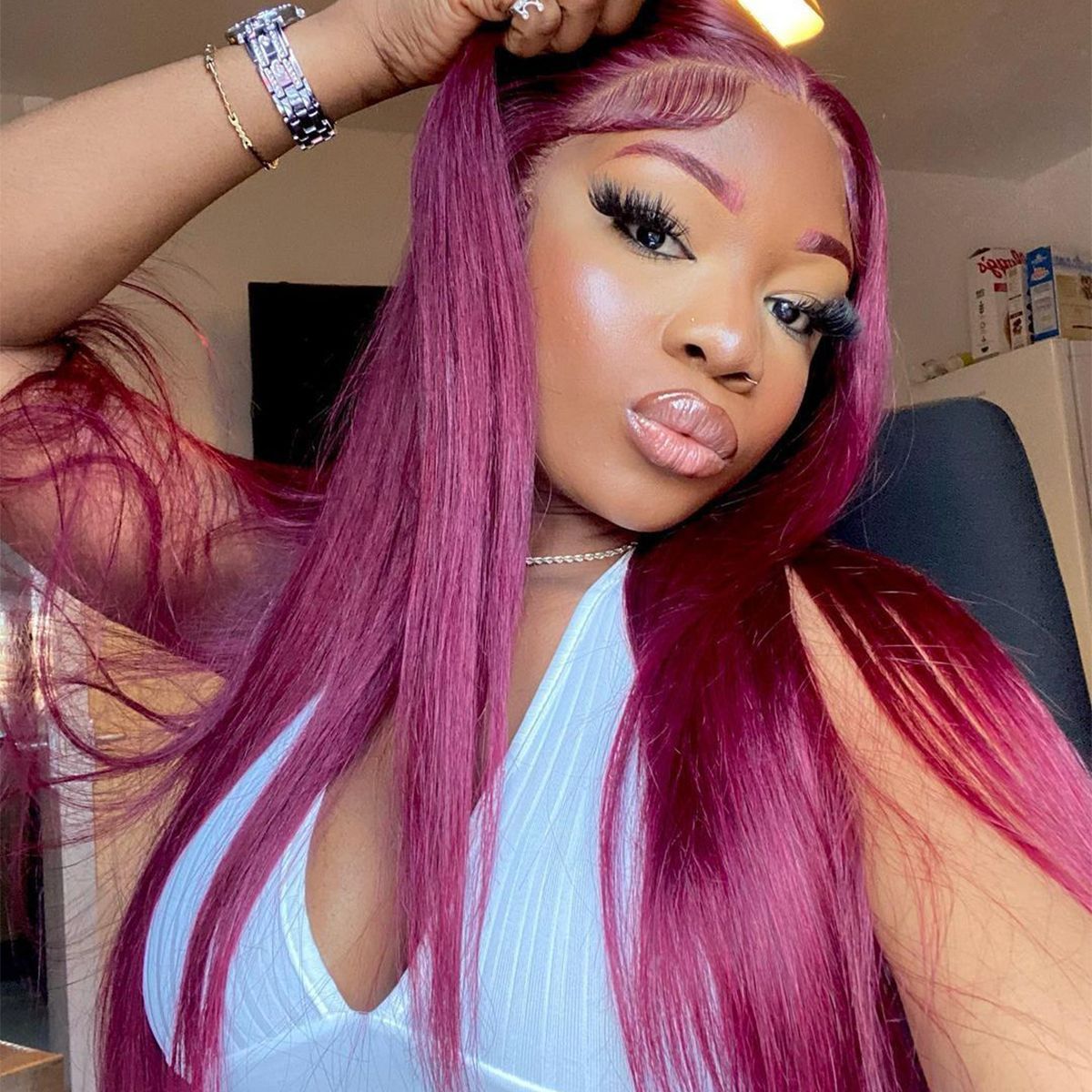 99J Color Burgundy Straight Hair Undetectable Lace Front Wig | Tinashehair 99J Color Burgundy Straight Hair Undetectable Lace Front Wig | Tinashehair