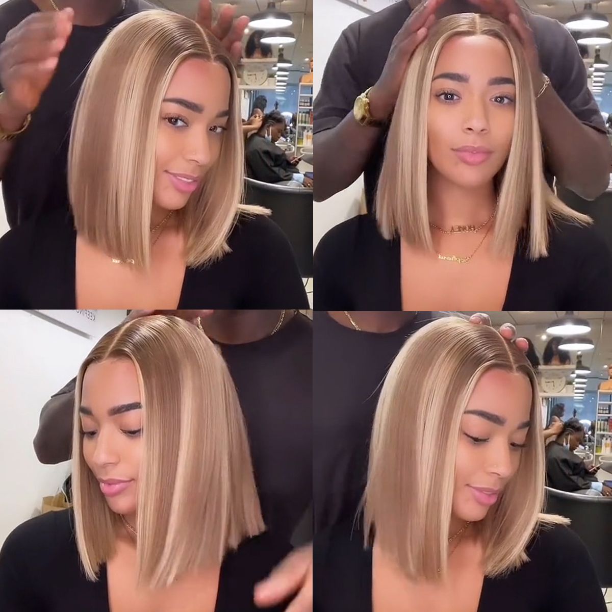 Straight Hair Blonde Highlight Bob Wig 13×4 Lace Front Wigs