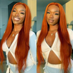 Orange ginger straight lace wig (6)