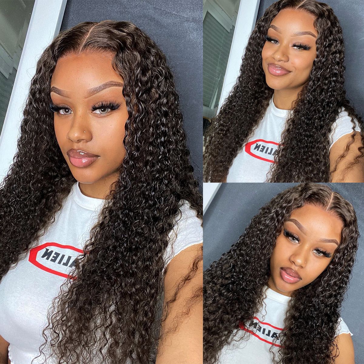 Curly Wave Lace Closure Wig Glueless Lace Human Hair Wig 180% Density