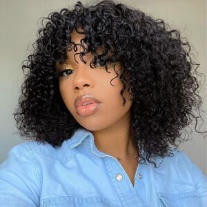 Curly bob wig with bang