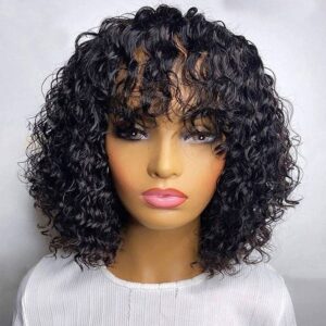 Water wave bob wig with bangs