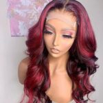 Dark Burgundy with red highlights body wave wig
