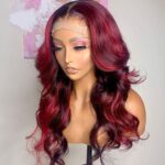 Dark Burgundy with red highlights body wave wig