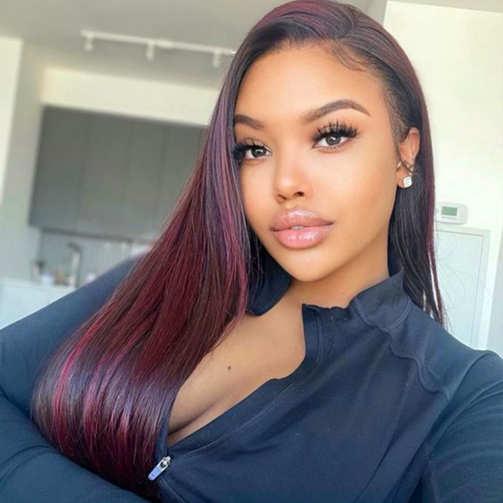 Burgundy Highlight With Dark Roots Straight 13×4 HD Lace Frontal