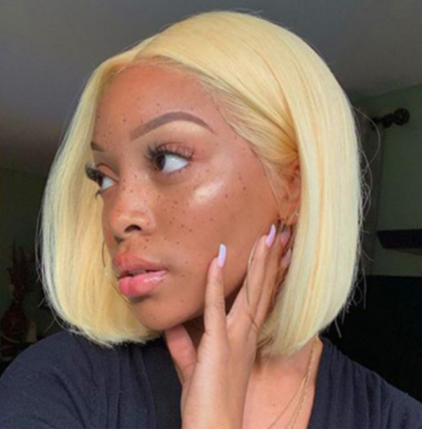 613 Blonde Straight Human Hair Lace Front Short Bob Wigs