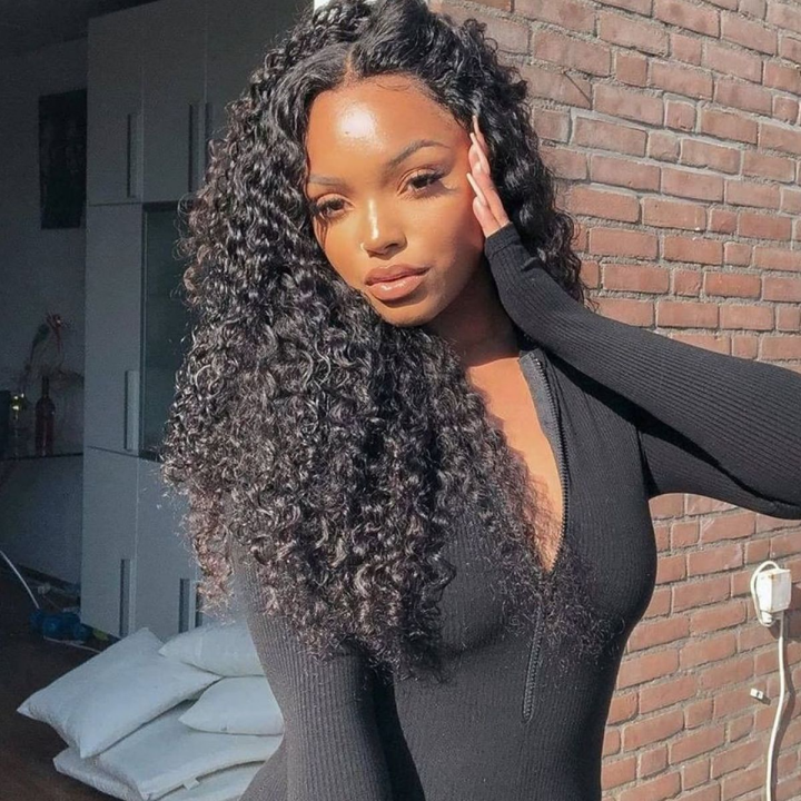 Deep Curly Wave Human Hair 360 Lace Frontal Wigs With Baby Hair 180% Density.