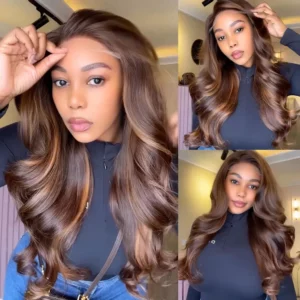 Tinashe hair pull go highlight brown body wave lace wig