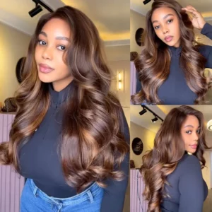 Tinashe hair pull go highlight brown body wave wig