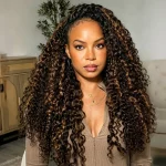 Tinashe Hair highlight brown burmese curly half wig (2)