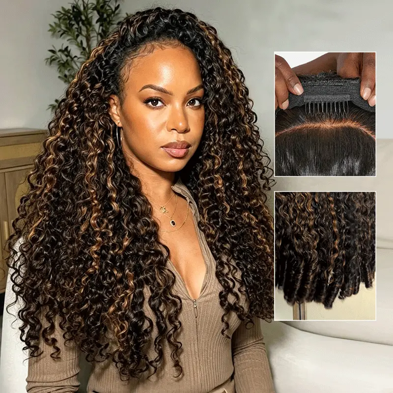 Tinashe Hair highlight brown burmese curly half wig (6)