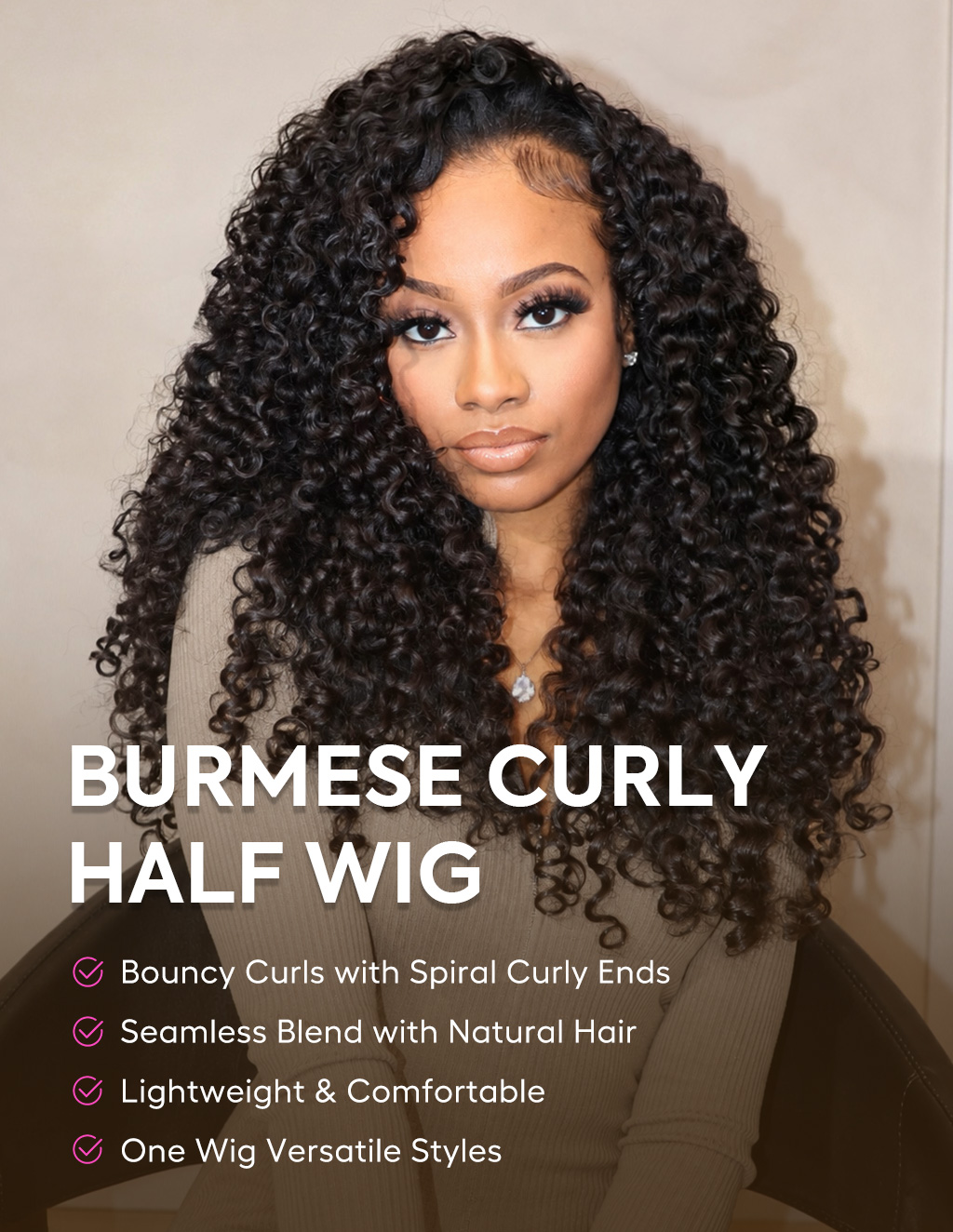 Tinashe hair burmese curly half wig details