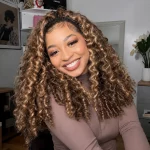 Tinashe hair highlight honey blonde burmese curly half wig (3)