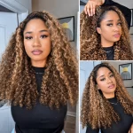 Tinashe hair highlight honey blonde burmese curly half wig (5)