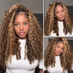 Tinashe hair highlight honey blonde burmese curly half wig (6)
